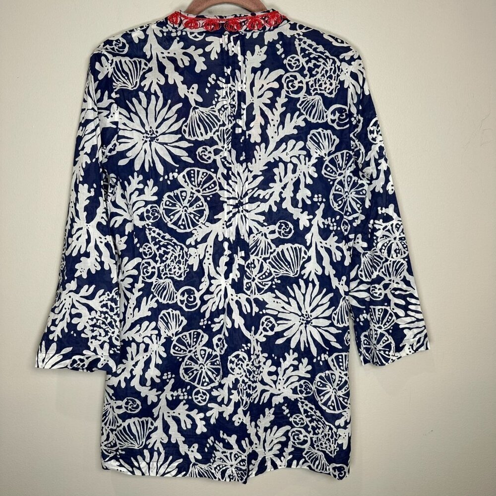 Lilly Pulitzer Sarasota Top Tunic Size Medium Blue beaded beach resort vacation - Picture 9 of 10